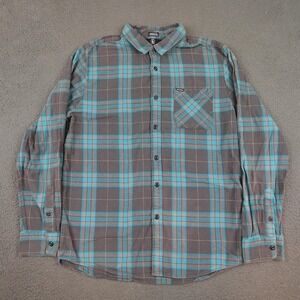 Volcom Shirt Mens XL Gray Blue Plaid Modern Fit Flannel Long Sleeve Button Down